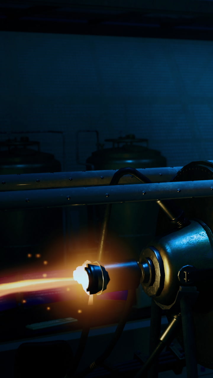 Powerful electric spark ignites industrial machinery in dimly lit workshop
