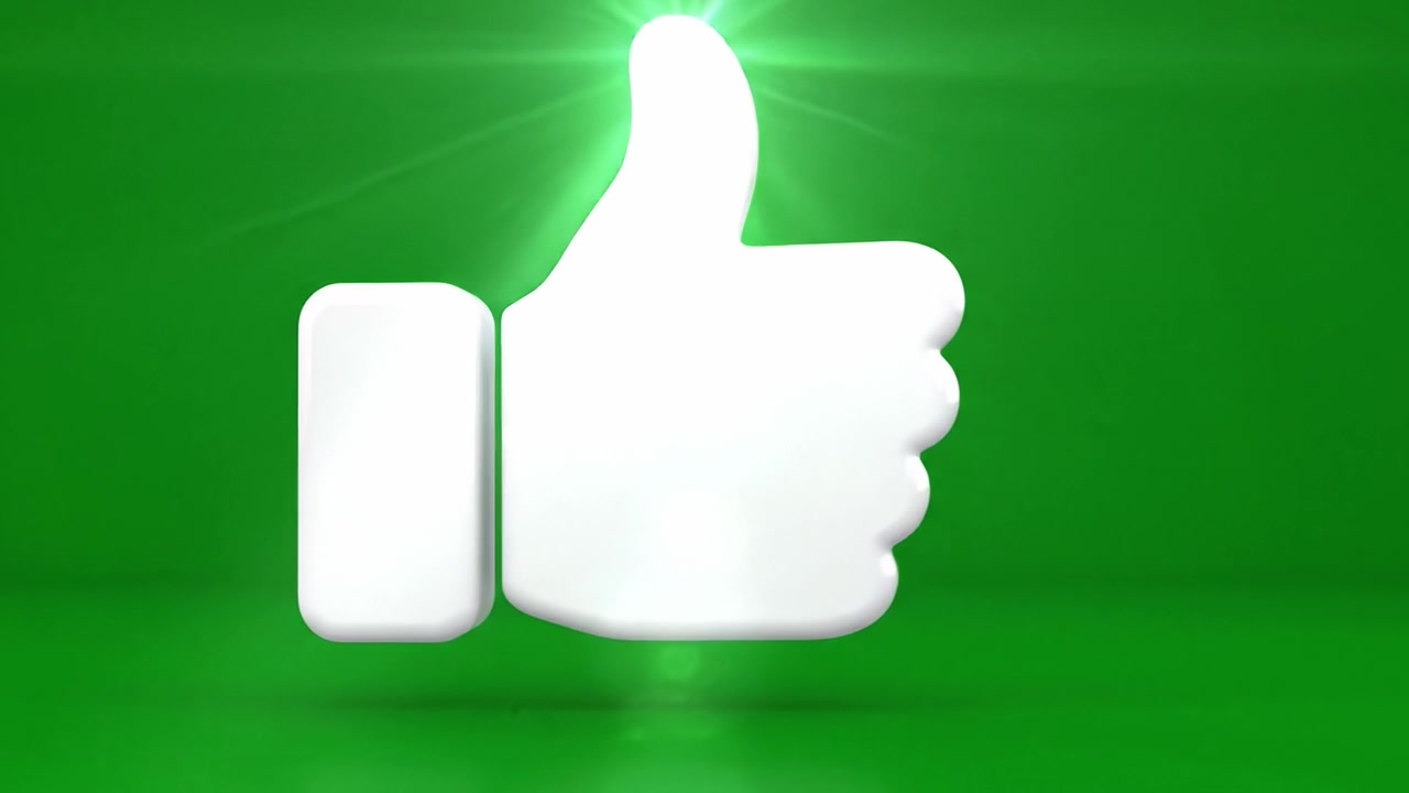 Animated Thumbs Up Icon Transitions from Slightly Raised Gesture to Fully Displayed Gesture on a Vibrant Green Background in Two Key Frames.