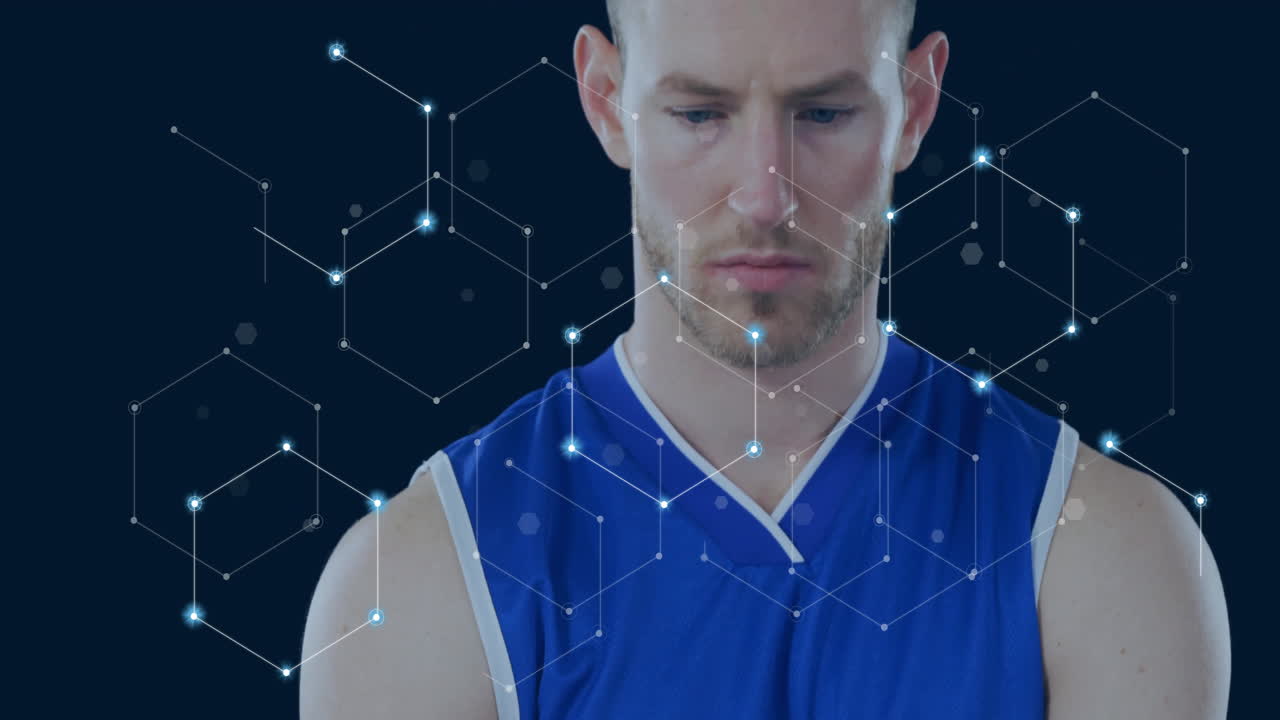 Animazione di rete di connessioni su atleta caucasico