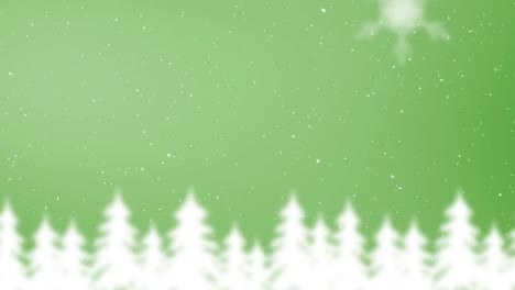 Animation-Von-Schnee,-Der-über-Die-Weihnachtliche-Winterlandschaft-Mit-Tannen-Fällt