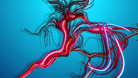 concepto de red neural de computación, inteligencia artificial. 4k abstracto en bucle bg. flash multicolor de líneas curvas. luces de neón como guirnaldas o relámpagos. señales ai. luma mate como canal alfa
