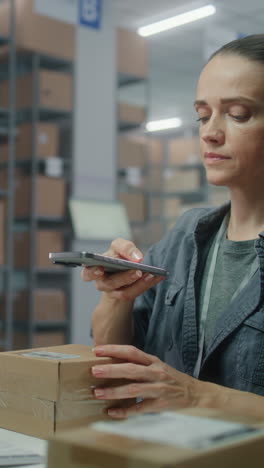 warehouse worker scanning packages with smartphone