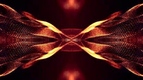las partículas forman una línea, una cuadrícula de superficie o un misterioso espacio virtual. animación 3d sin costuras como fondo de ciencia ficción digital de partículas brillantes con profundidad de campo, bokeh. cuerdas de oro rojo 9