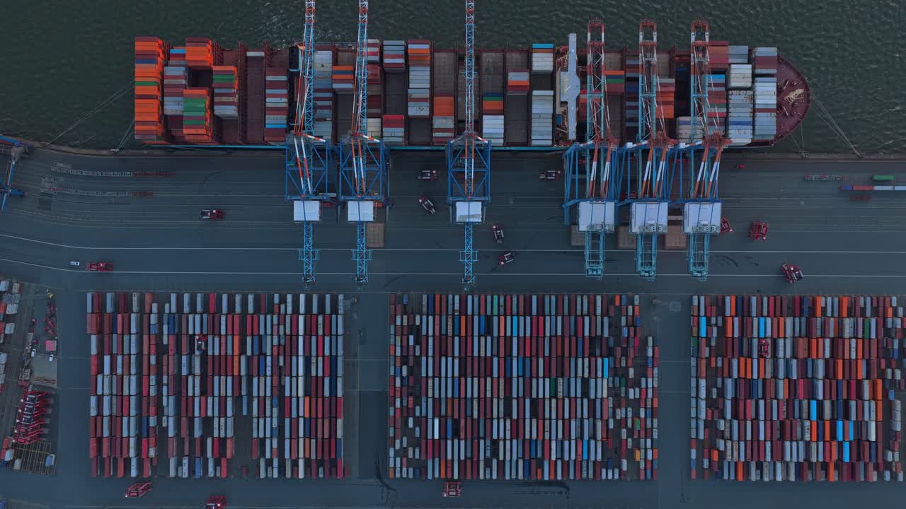 Aerial View of a Container Ship at Port