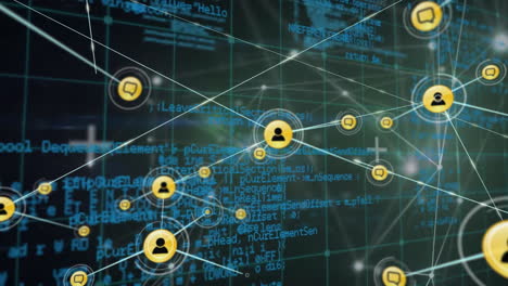 animación de la red de conexiones con iconos sobre el procesamiento de datos