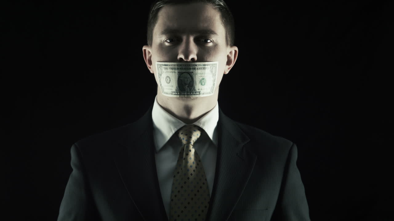 Person Closed a Mouth a One Hundred Banknote (Stock Footage)