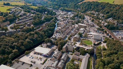 aerial drone footage of todmorden is small market town with a big industrial history