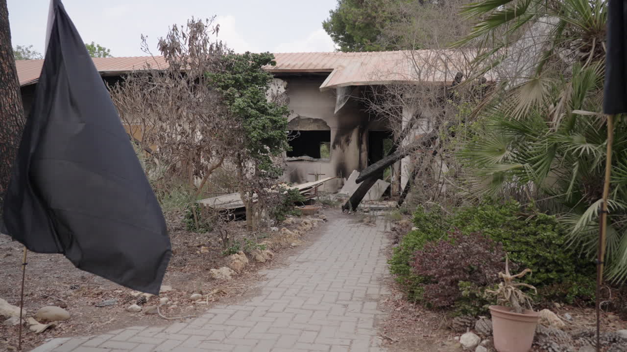 Home exterior of murder victim from Kibbutz Nir Oz - Aftermath of October 7th, 2023 Hamas attack