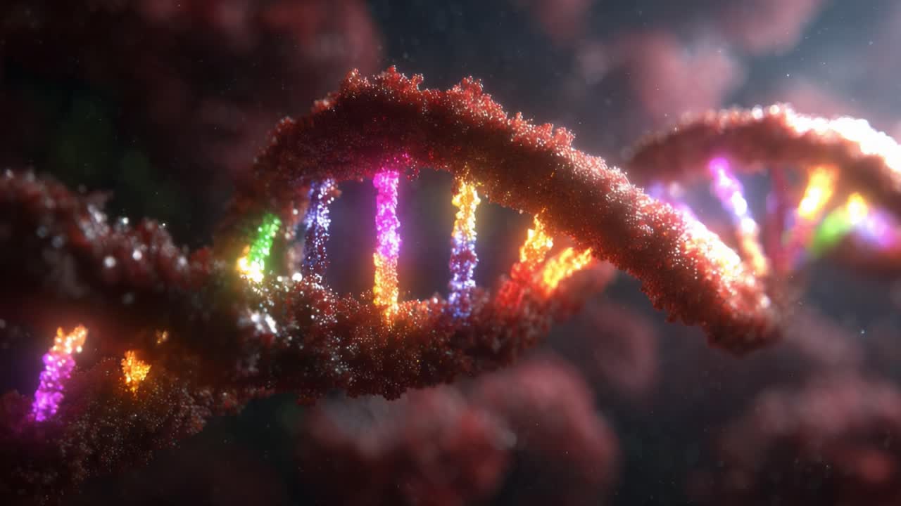 Exploring the Intricacies of DNA Structure: A Close-Up View of Colorful Helical Chains Representing Genetic Material in a Vibrant Environment