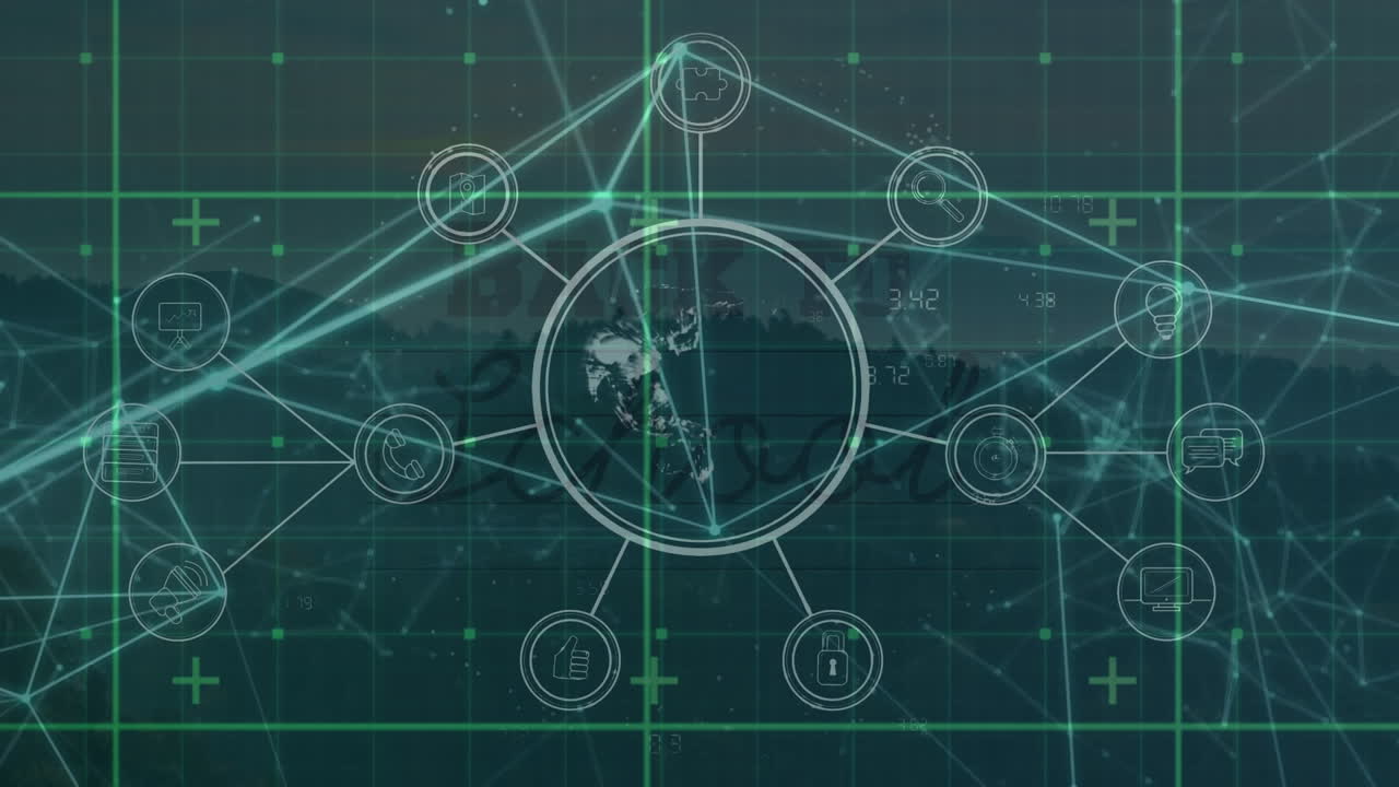 animación del texto de regreso a la escuela y red de conexiones sobre el paisaje