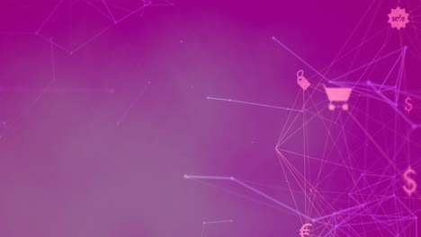 animación de la red de conexiones con iconos sobre fondo púrpura