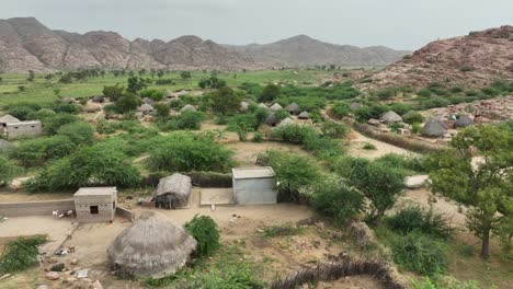 rustic tharparkar nagarparkar village, pakistan. aerial