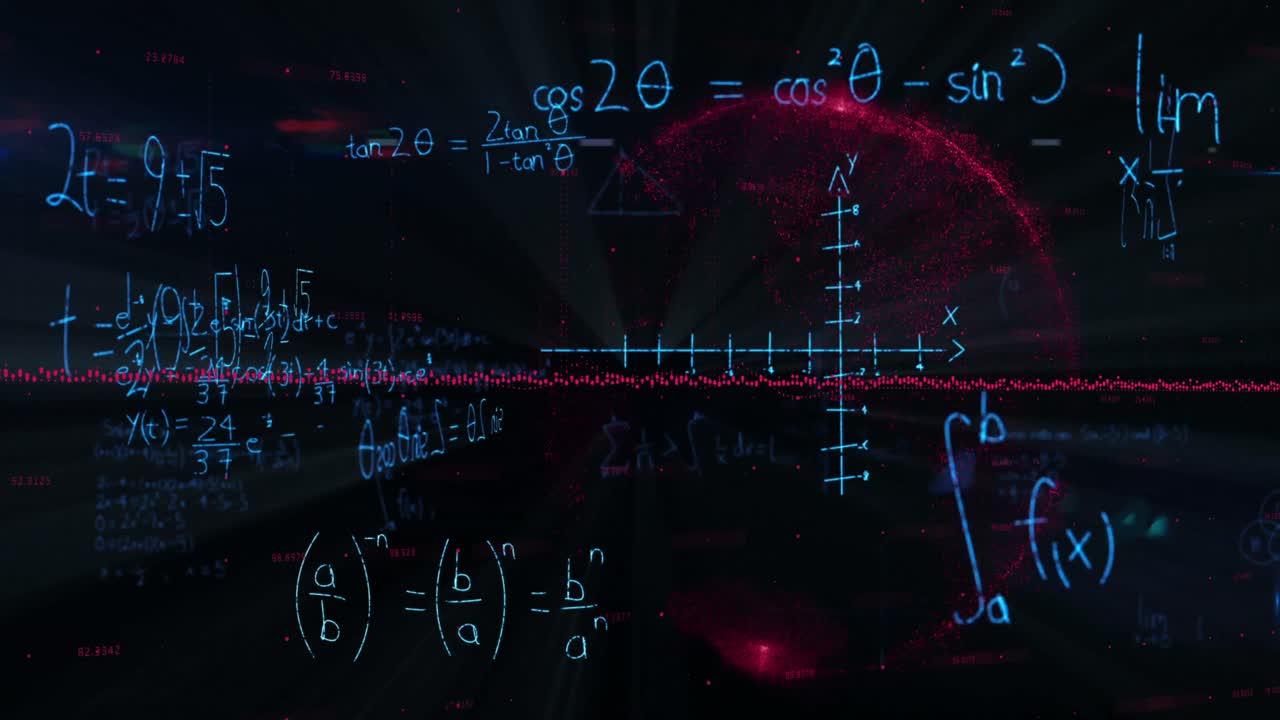 Mathematical equations against spinning globe