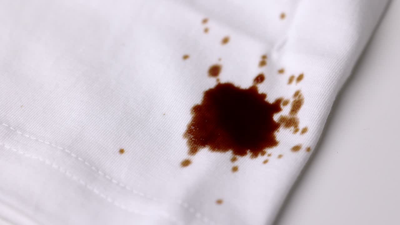 café en la camisa. una camisa blanca de algodón manchada con café marrón