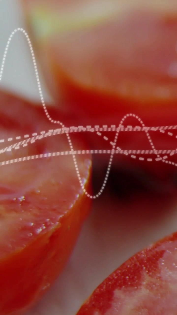 Video verticale: Spostamento della telecamera che invia un'onda attraverso metà di pomodori, mostrando maturità e lucentezza.