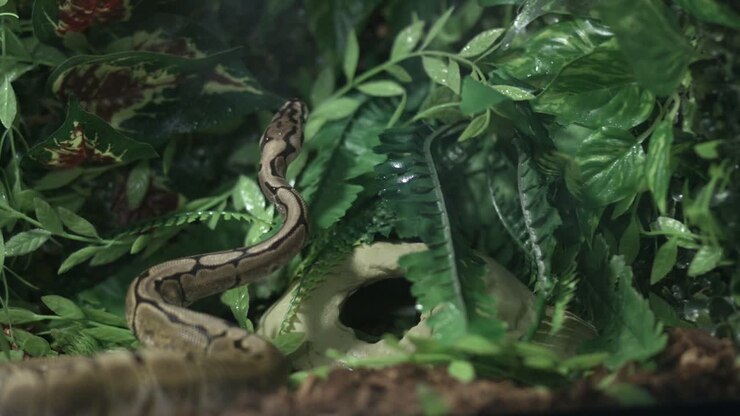 Ball Python Lifting Its Head And Flicking Its Tongue Out The Green Plants