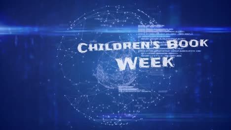 Animation-of-childrens-book-week-text-over-globe