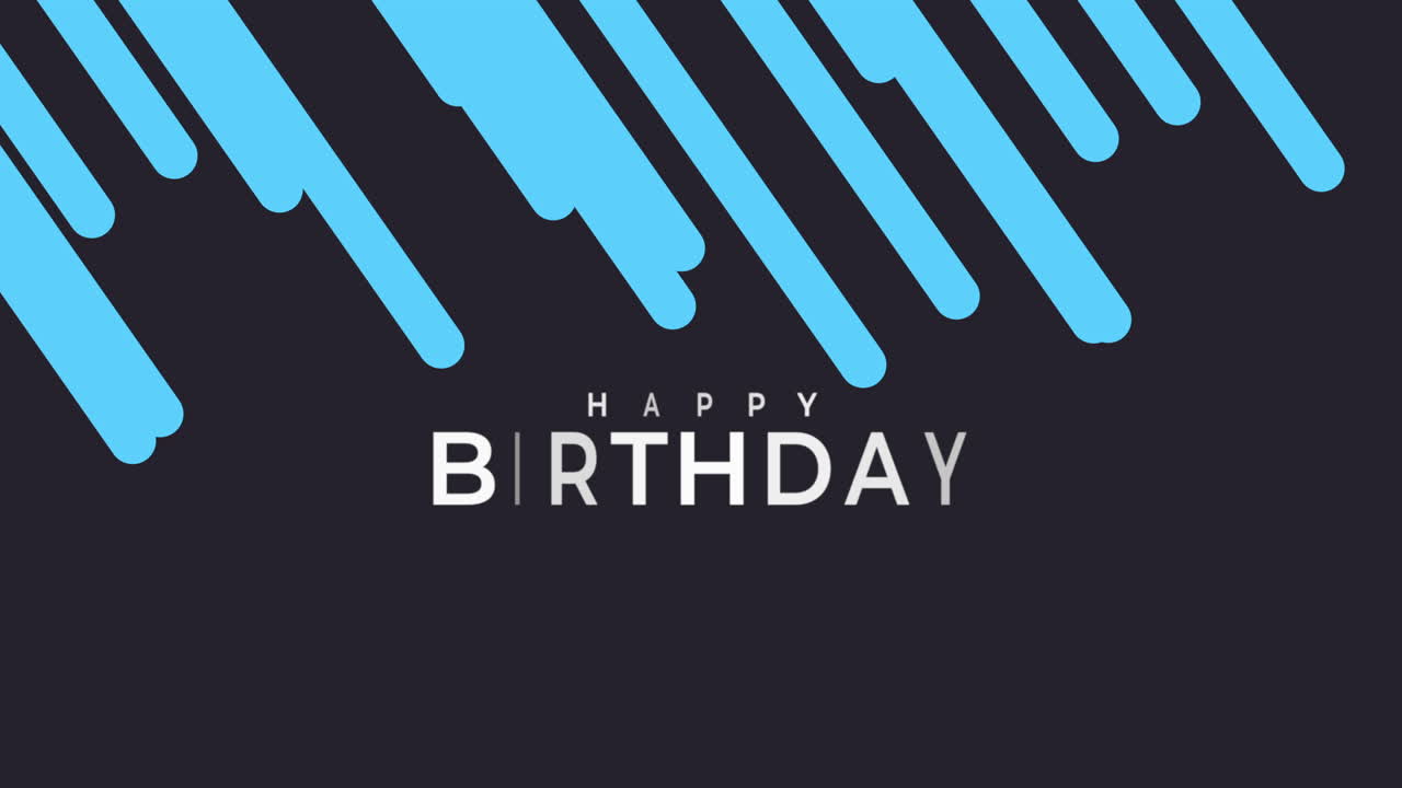 Animation intro text Happy Birthday on blue fashion and minimalism background with geometric lines