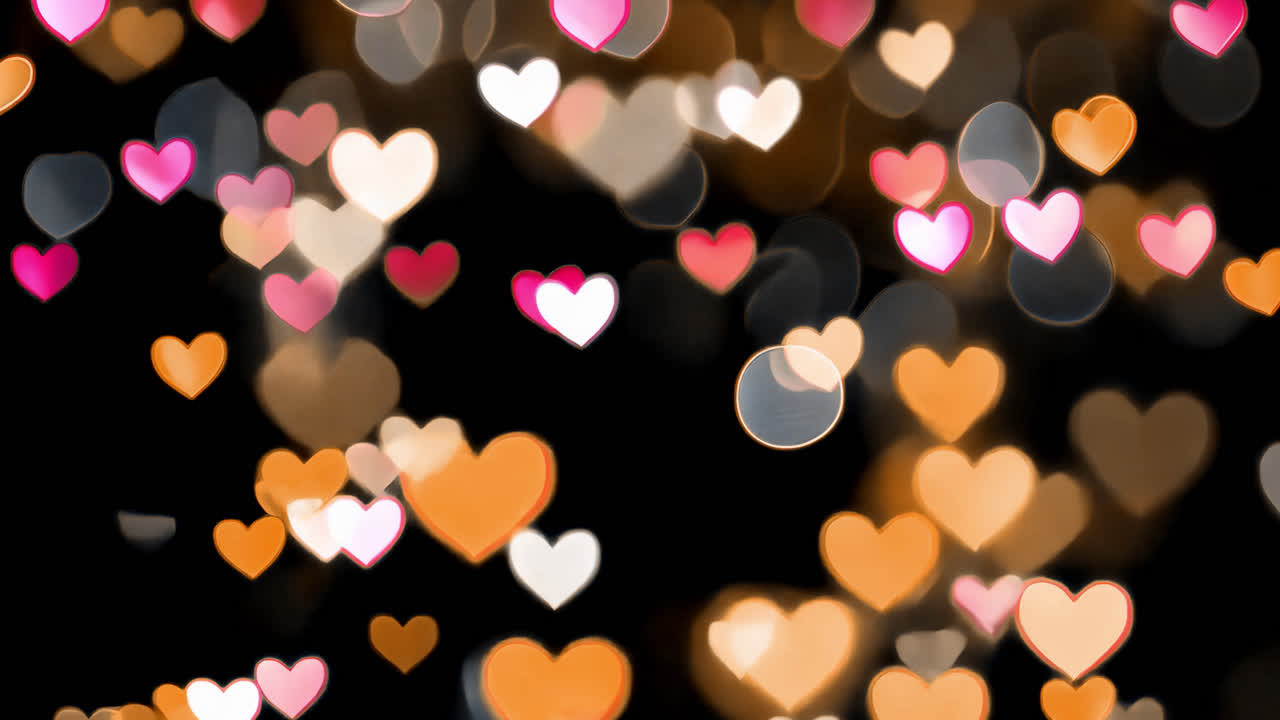 Colorful hearts on orange background animated overlay, transparent 4K video, alpha channel, ProRes