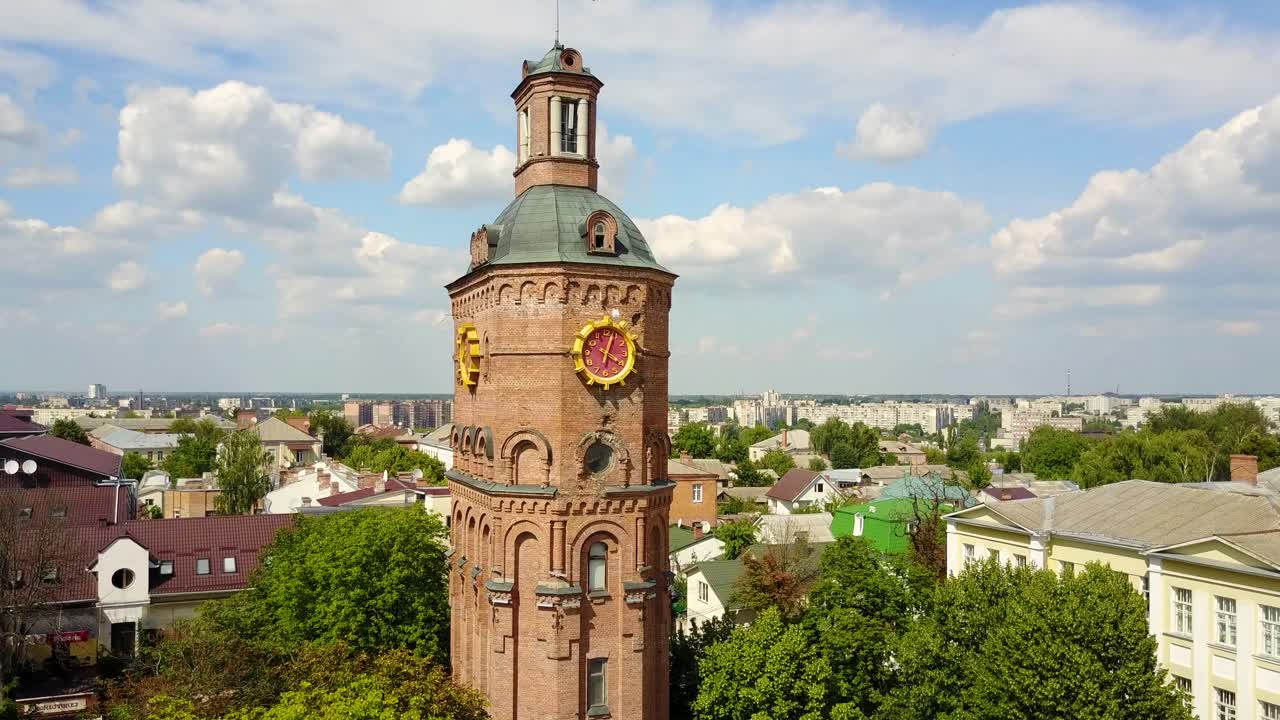 Famous Water Tower In Vinnytsia, Ukraine. VINNITSA, UKRAINE - JULY 2017: Central street with famous water tower in Vinnitsa, Ukraine