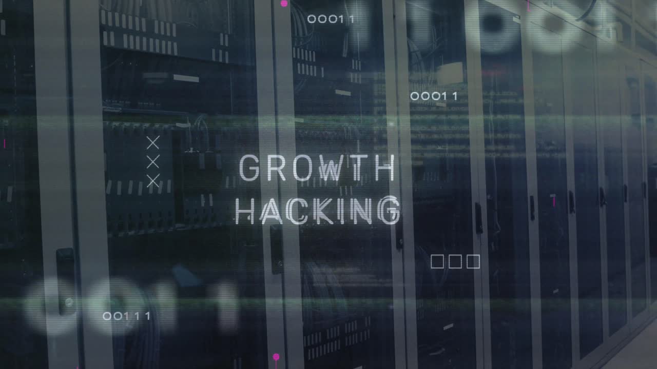 서버 을 통해 성장 해킹 텍스트와 바이너리 코드를 둘러싼 회로 보드 패턴의 애니메이션