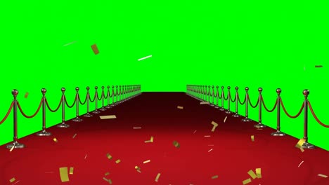 Animation-of-gold-confetti-falling-over-red-carpet-venue-with-green-screen-background