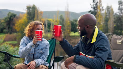 nature, camp and relax friends toast to outdoor