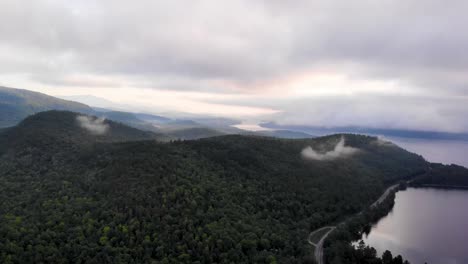 Aerial-view-of-the-Landscape-covered-in-trees-in-Maine-USA