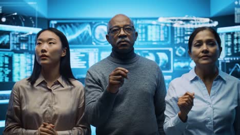 team collaboration in data analysis: professionals engaging with advanced technology and data visualization tools for effective decision making