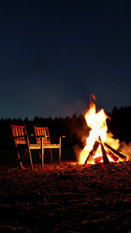 campfire and chairs at night
