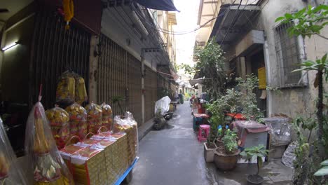 walking in thai empty ally way in the shade summer asia