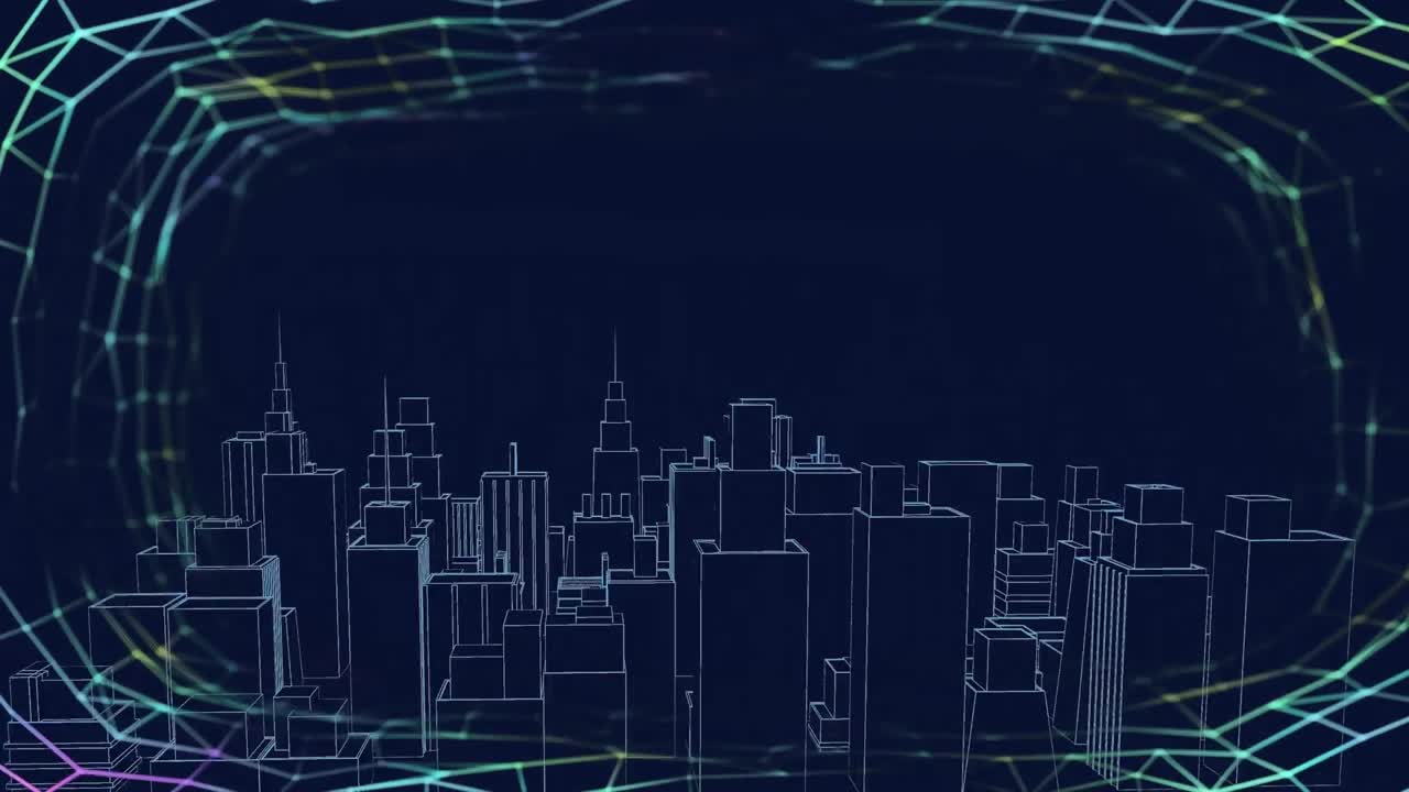 검은색 배경에 연결 네트워크를 통해 디지털 도시의 애니메이션