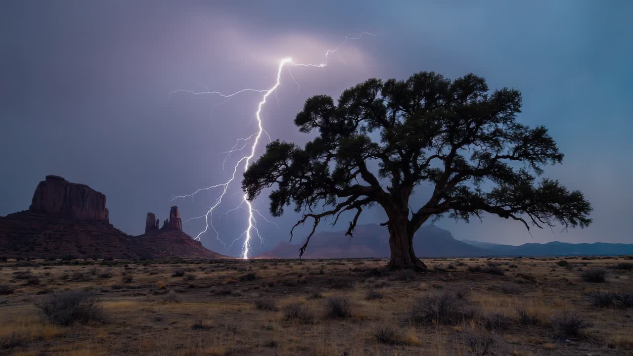 Lyn slår ned over Monument Valley