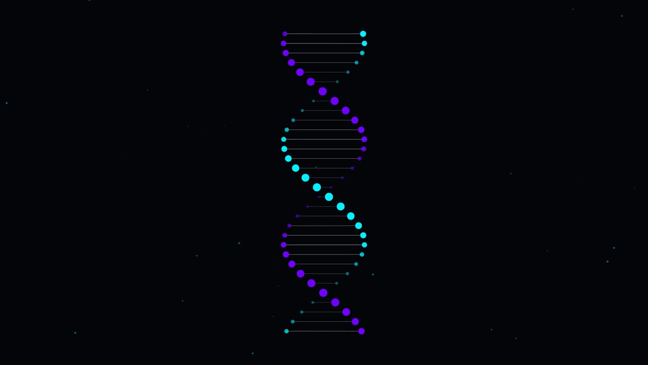 Rotating DNA Helix Animation with Glowing Blue and Purple Nodes