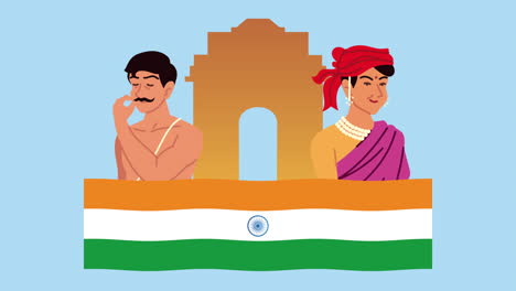 pareja de cultura india en bandera y mezquita