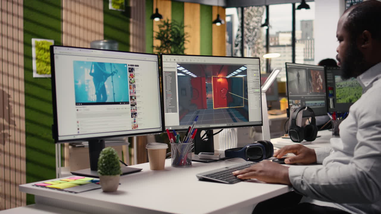 Spiludvikler, der arbejder på videospil og designer futuristisk eventyr