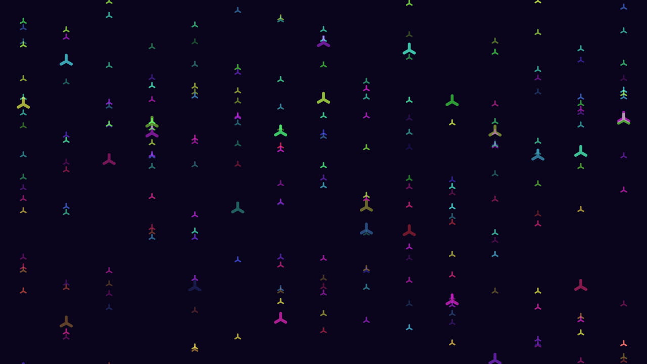 cuadrícula deslumbrante composición abstracta de puntos coloridos conectados por líneas en fondo oscuro