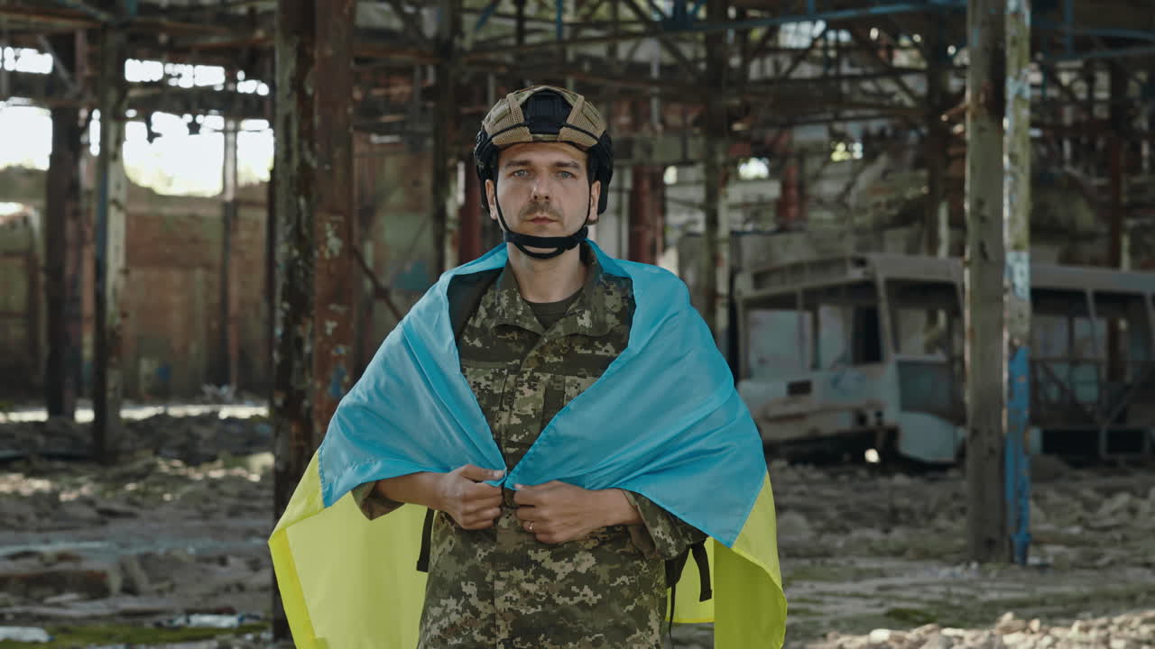 Ukrainian Soldier in a War Zone