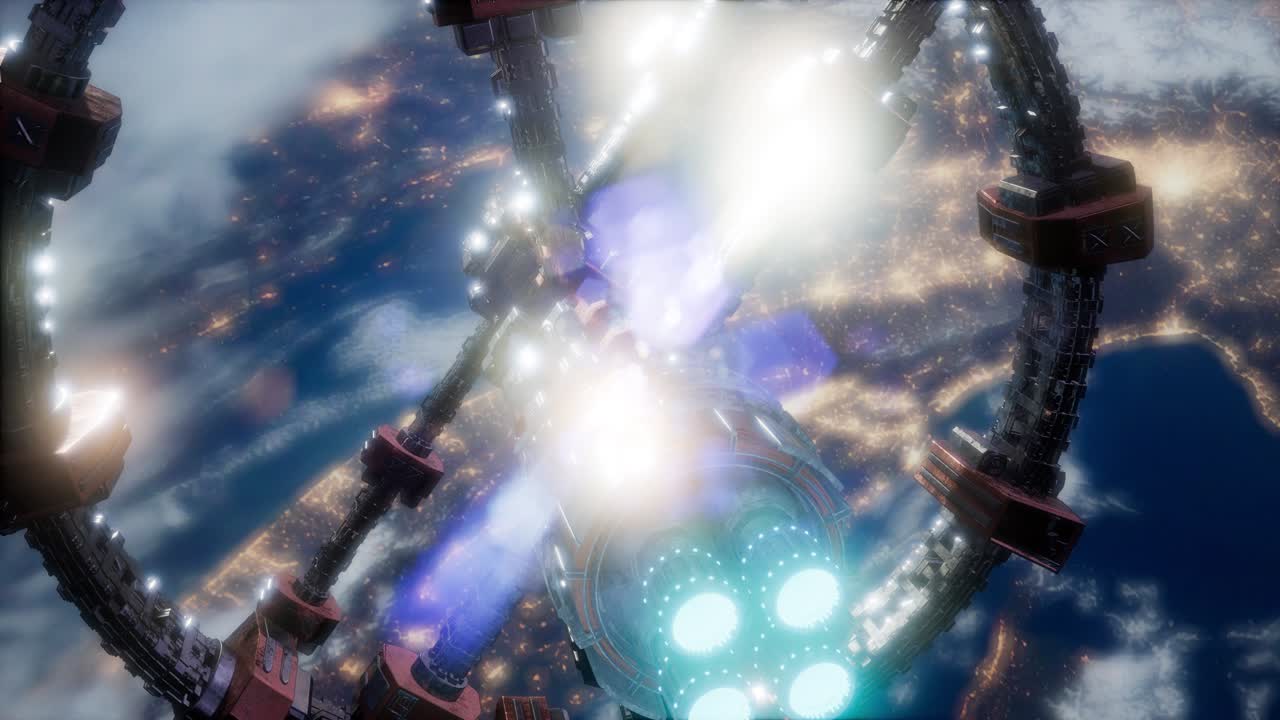 지구 위 에 있는 우주 공간 에 있는 국제 우주 정거장