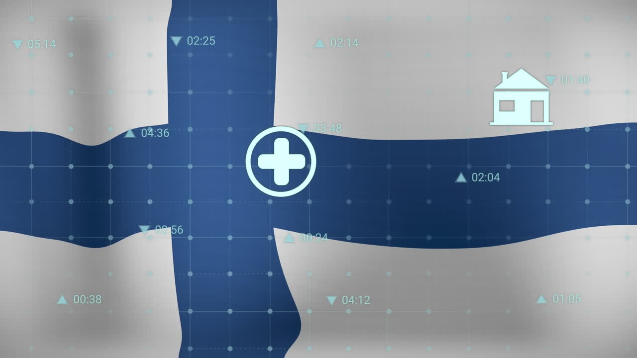 핀란드 발을 배경으로 한 여러 디지털 아이콘의 애니메이션