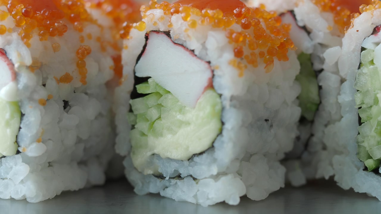 Close-up of Fresh California Sushi Rolls with Tobiko