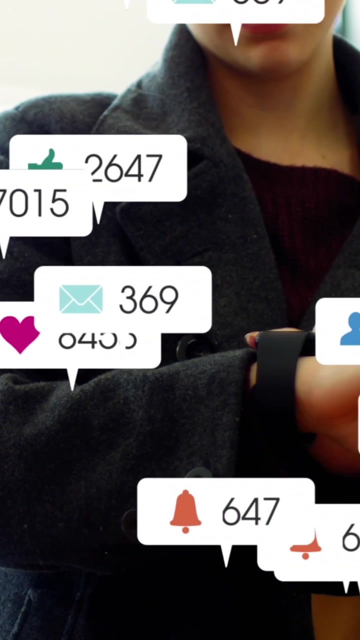 Animation of notification bars over caucasian woman scrolling on smartwatch in grocery store