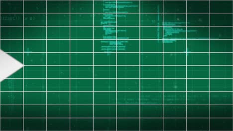 Animation-of-white-arrows-moving-over-green-background-with-data-processing