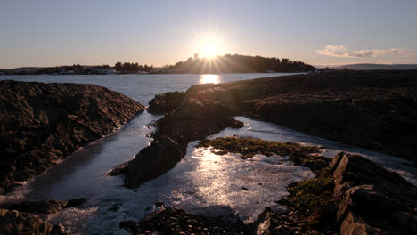 Sunset-Timelapse-at-small-Island-Hovedøya-in-Oslo-Fjord,-Norway