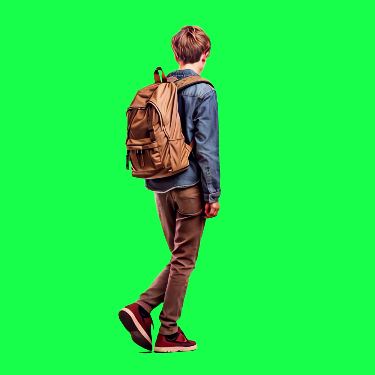 Teenager with backpack standing animation, transparent 4K video, green screen
