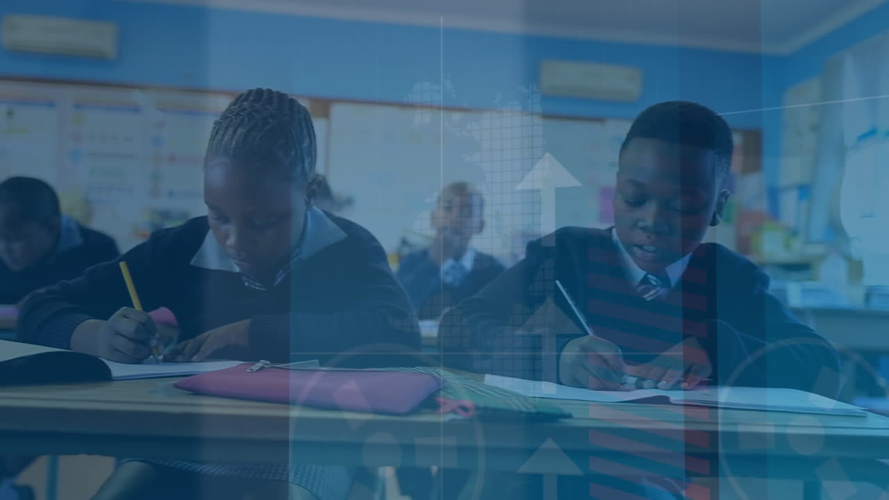 Classroom working with finance graph transition
