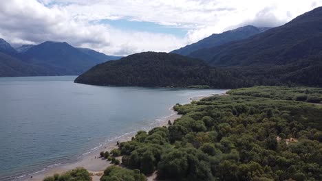 aerial view over the lake in mountains, untouched nature during daytime, captured at patagonia, argentina, south america