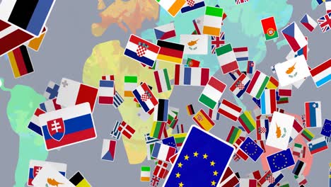 animation of national flags over world map