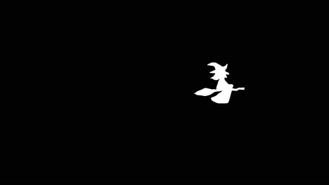 halloween animation white witch flying on broomstick over background black