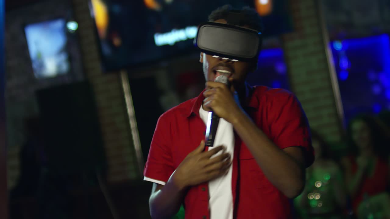 Black Man Singing in VR Headset